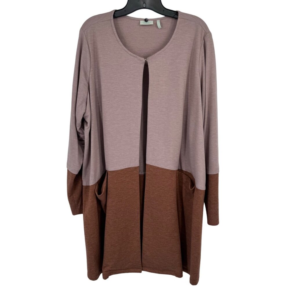 LOGO Lounge Color Block Open Front knit Cardigan Pockets size 2x
